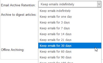 email archive retention period